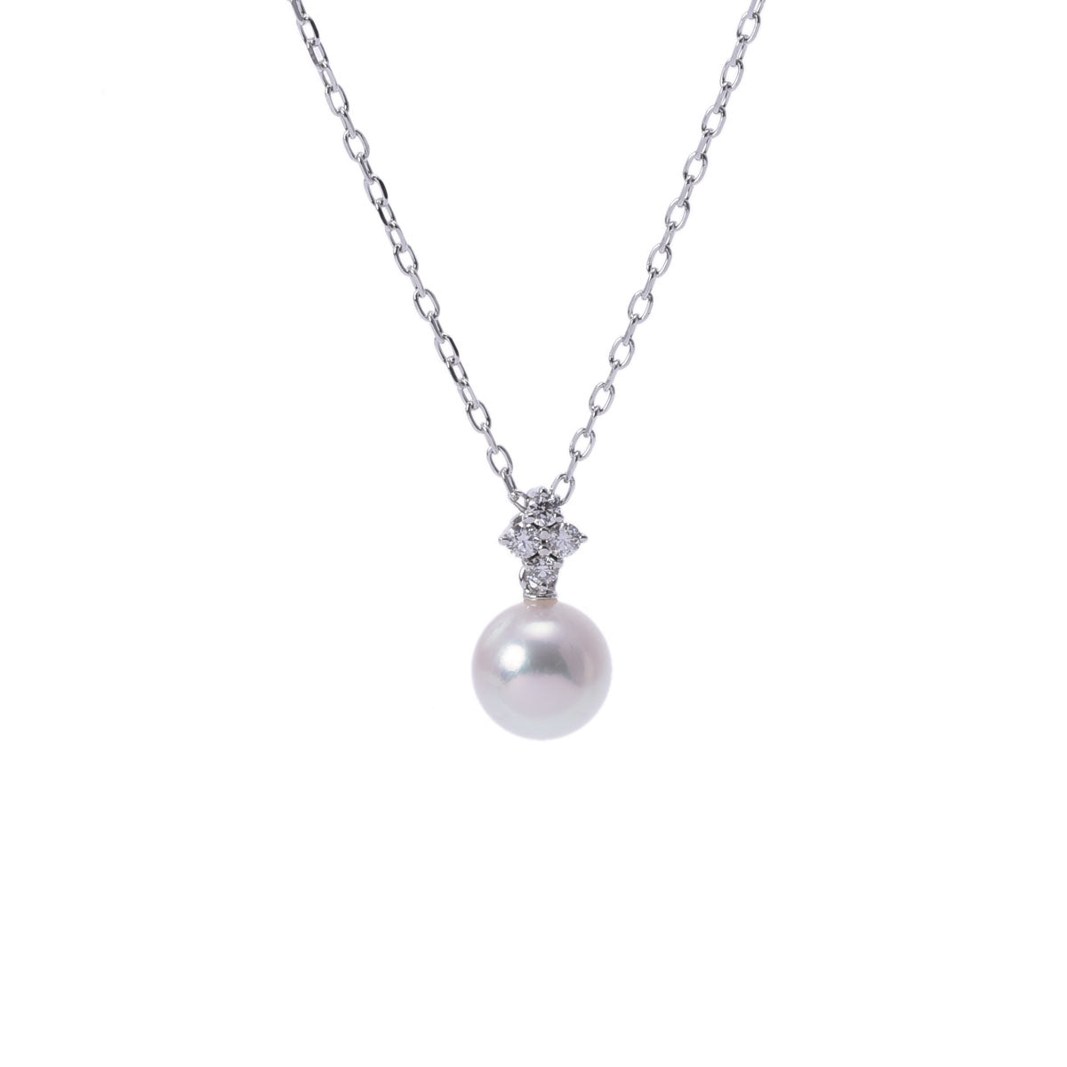 MIKIMOTO ミキモト ステーションネックレス パール ダイヤ レディース K18ホワイトゴールド ネックレス Aランク 中古 