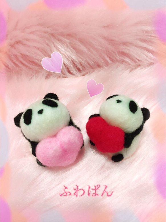 ハートふわぱんmini♡羊毛フェルトのふわふわパンダふわぱん☆はーとふわぱん♡受注製作 ぬいぐるみ・置物 | 商品詳細 |  mvokeurmerk.nlオンラインストア