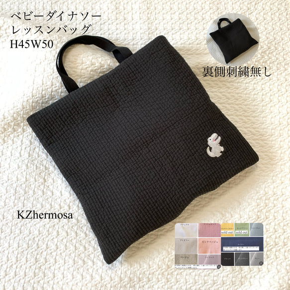 H45W50 ベビーダイナソー　レッスンバッグ　入園入学　恐竜　刺繍　イブル　絵本バッグ