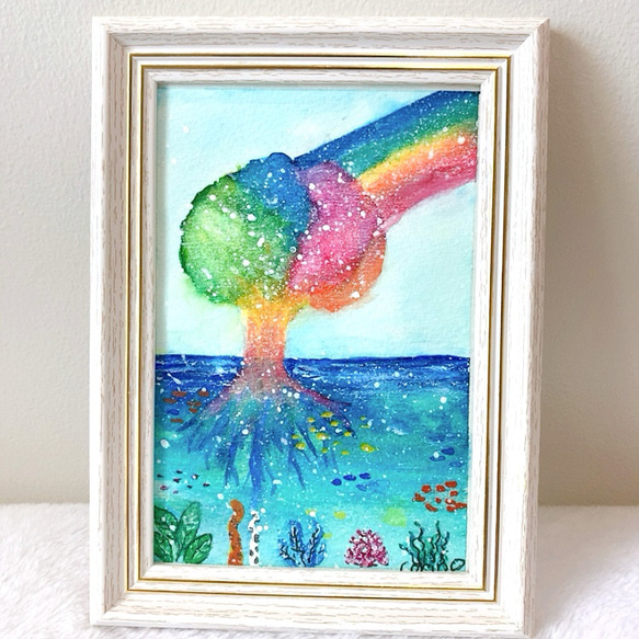 透明水彩画　一点物　原画No.19『PEACE ART rainbow tree3』