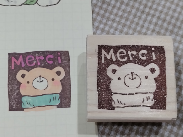 消しゴムはんこ♪ 91　くま　Merci　ありがとう　ワンポイント　スタンプ