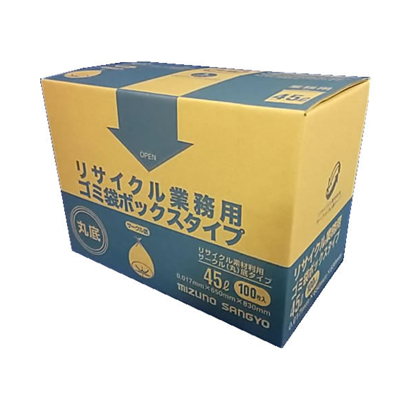 水野産業 リサイクルゴミ袋 ボックスタイプ 丸底 45L 100枚入 FCU2272-ZGM1001