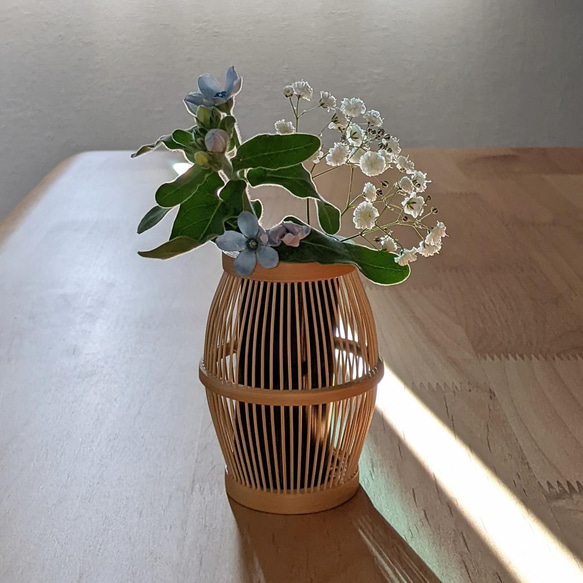 駿河竹細工　駿河竹　花器　竹で作った花器　UZURA　【花台付き】フラワーベース　贈り物　ギフト　海外へのおみやげ