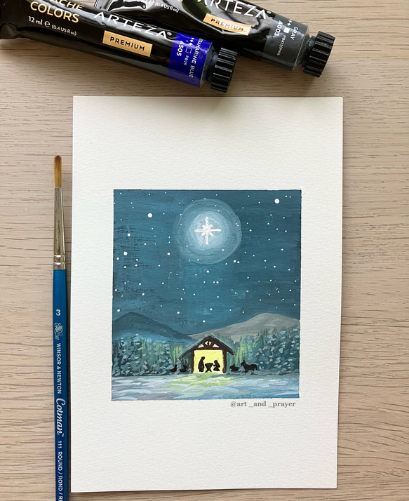 ORIGINAL PAINTING - クリスマスの日, 原画, オリジナルアート, イエスキリスト