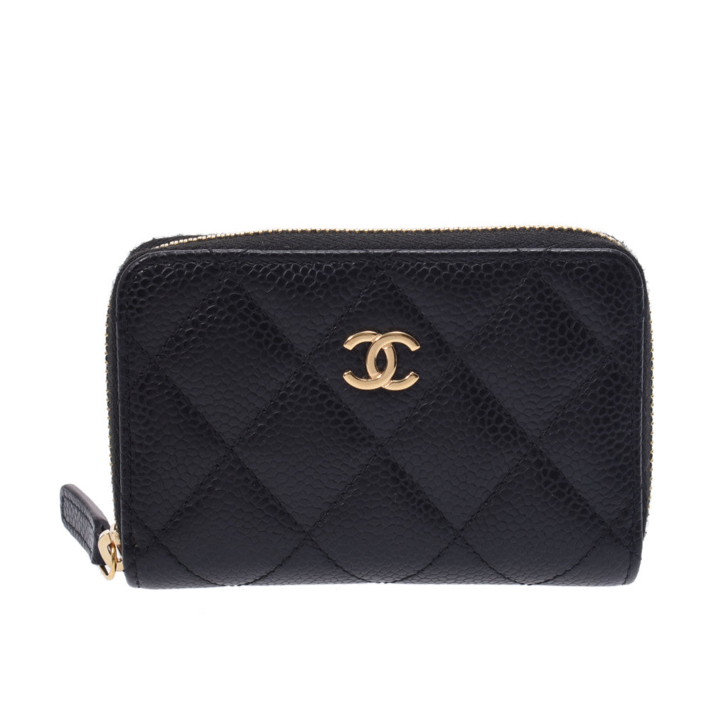 CHANEL シャネル マトラッセ コインパース 黒 ゴールド金具 レディース キャビアスキン コインケース Aランク 中古 