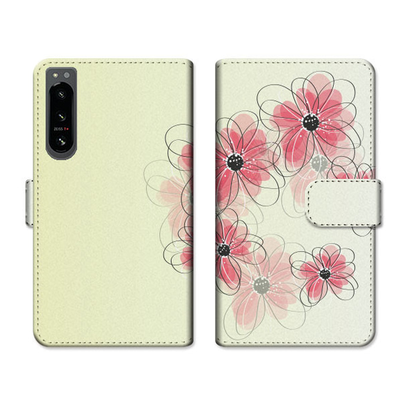 Xperia AQUOS GALAXY カメラ穴対応 手帳型 Pastel Flower type3 m-528