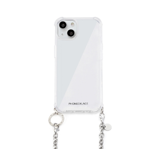 PHONECKLACE iPhone 14/13用チェーンショルダーストラップ付きクリアケース シルバー PN23850I14SV