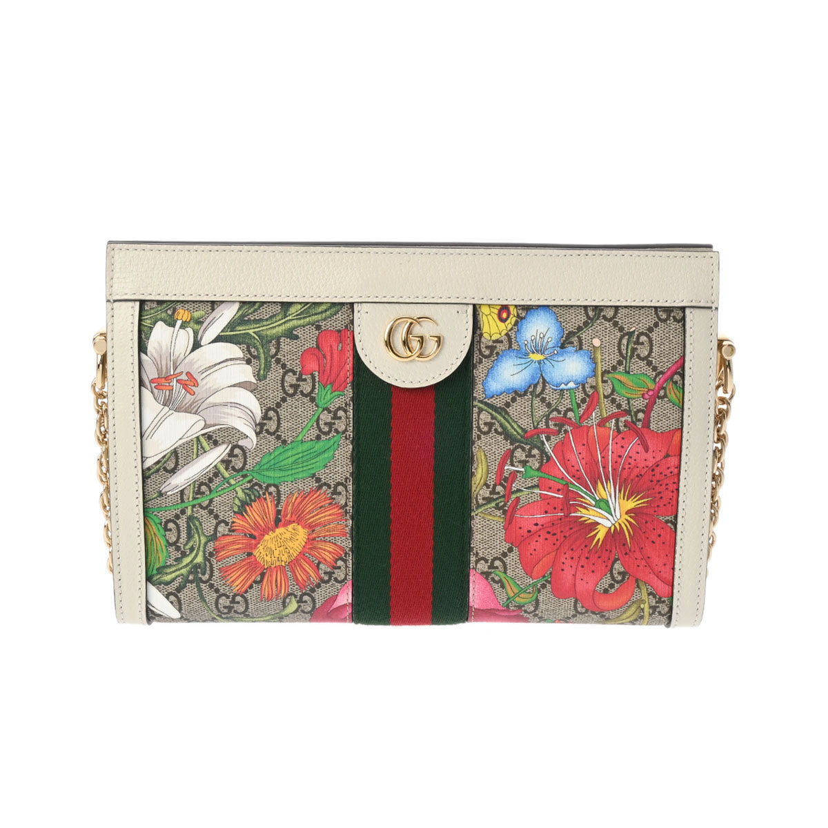 GUCCI グッチ オフィディア GGフローラ スモール 白 503877 レディース PVC レザー ショルダーバッグ Aランク 中古 