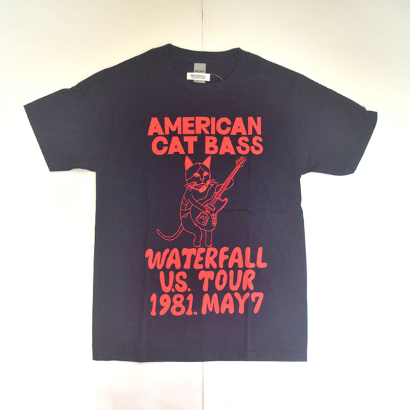 猫ツアーT「猫ベース」（レコードワッペン）　ネイビー　Sサイズ　22新色　WATERFALLオリジナル　生産数量限定品