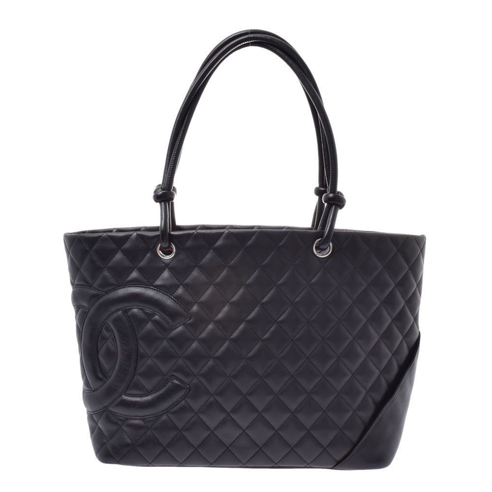 CHANEL シャネル カンボンライン ラージトート 黒/黒 レディース ラムスキン トートバッグ ABランク 中古 