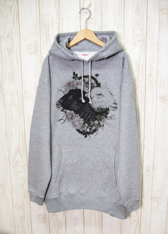 ronronSHEEP BIG HOODIE　Flower Frame（ヘザーグレー） / R034-PB-GR