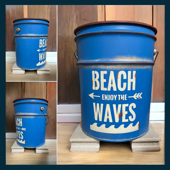 リメイクペール缶 BEACH WAVES 鉢入れ 薪入れ プランター 傘立て ゴミ箱 リメ缶