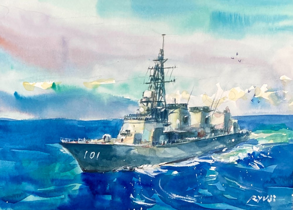 【水彩画】原画「護衛艦 むらさめ」 F4：242×332 mm