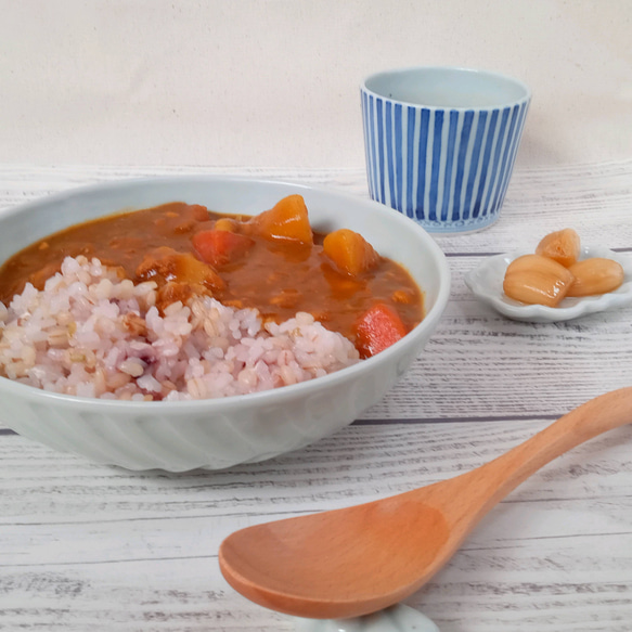 透明釉 葉文しのぎ5.5寸鉢　　シンプル　和食器　白　カレー皿　丼　麺