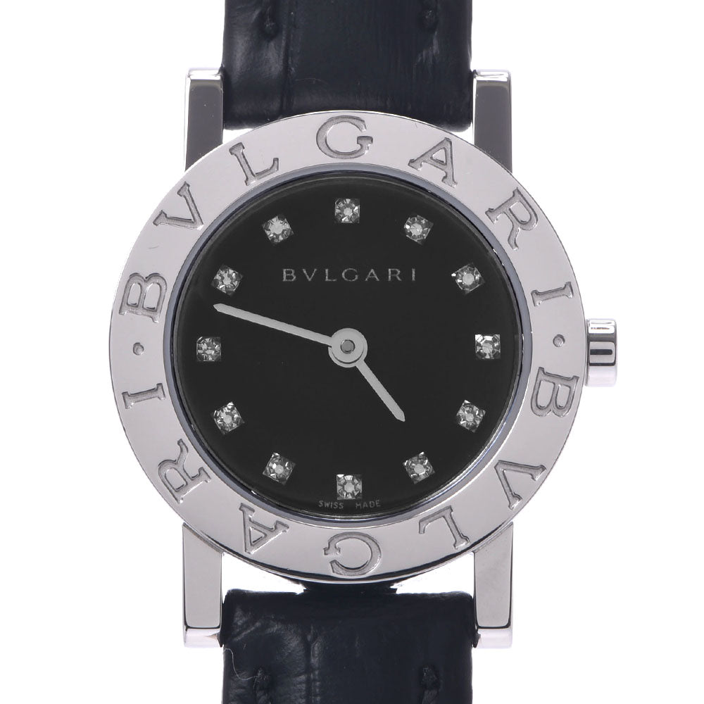 BVLGARI ブルガリ ブルガリブルガリ23 12Pダイヤ BB23SL レディース SS/革 腕時計 クオーツ 黒文字盤 Aランク 中古 