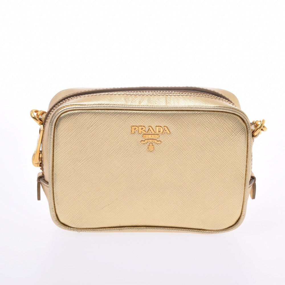 PRADA プラダ ミニショルダー ポシェット ゴールド ゴールド金具 1N1674 レディース サフィアーノ ショルダーバッグ Aランク 中古 