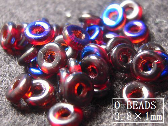 【オービーズ/o-beads】レッドアズロ:直径3.8×1ミリ/2.5ｇ(約70～75ヶ)