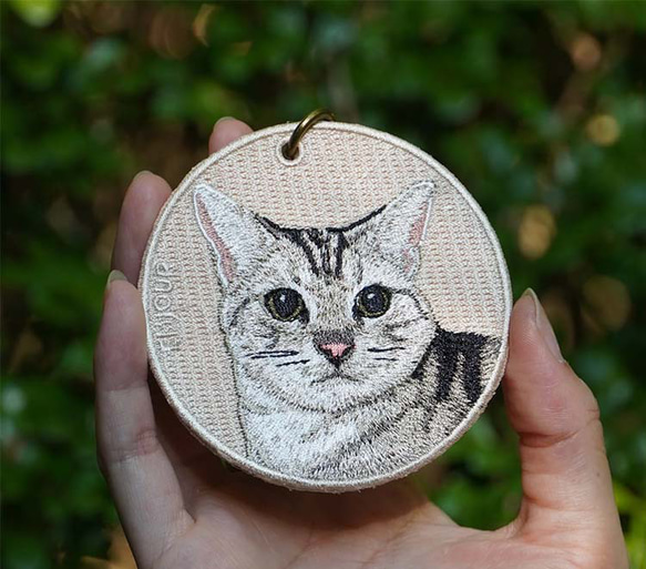 キーホルダー 猫 刺繍 チャーム ペット アメショ プレゼント アメリカンショートヘア or-020