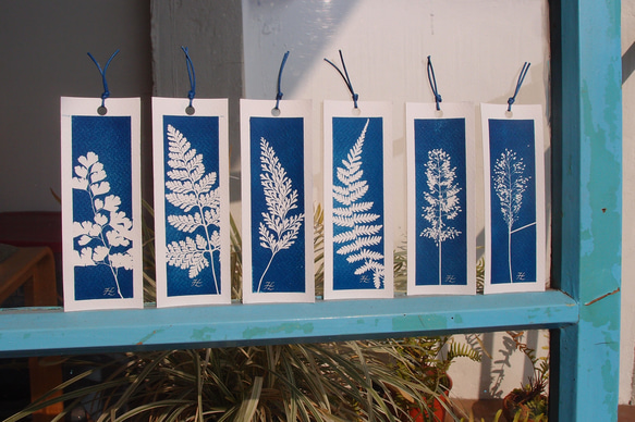 植物のシルエット。 Cyanotype ブックマーク (4 in 1 セット) Botanic Cyanotype ブックマーク