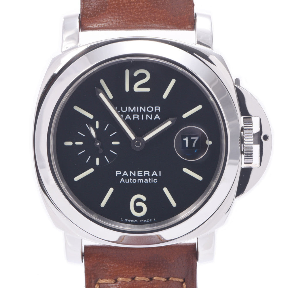 OFFICINE PANERAI オフィチーネパネライ ルミノール マリーナ PAM00104 メンズ SS/革 腕時計 自動巻き 黒文字盤 ABランク 中古 