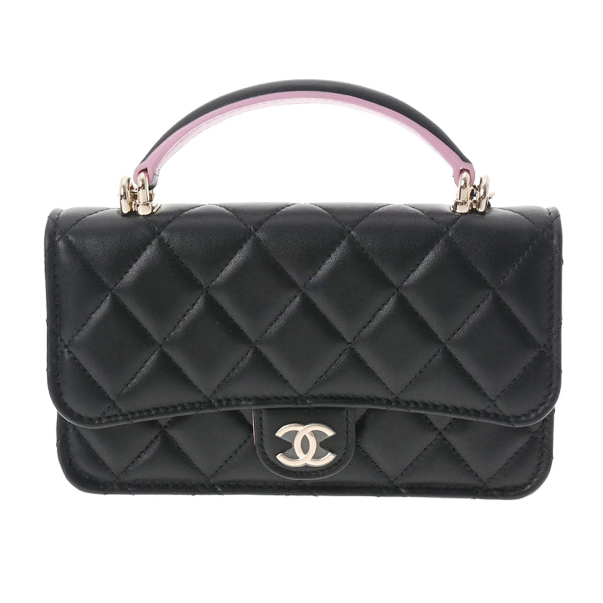 CHANEL シャネル マトラッセ ミニフラップバッグ トップハンドル 23年春夏 黒/ライラック ゴールド金具 AP3226 レディース ラムスキン ショルダーバッグ 新品 