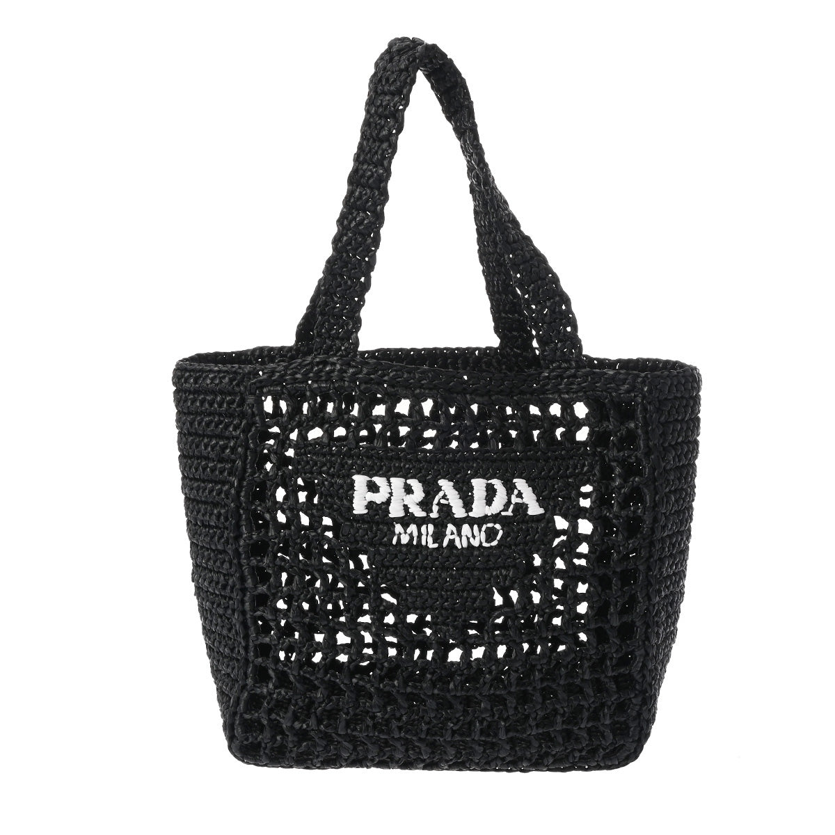 PRADA プラダ ラフィアトート 黒 レディース ラフィア トートバッグ Aランク 中古 