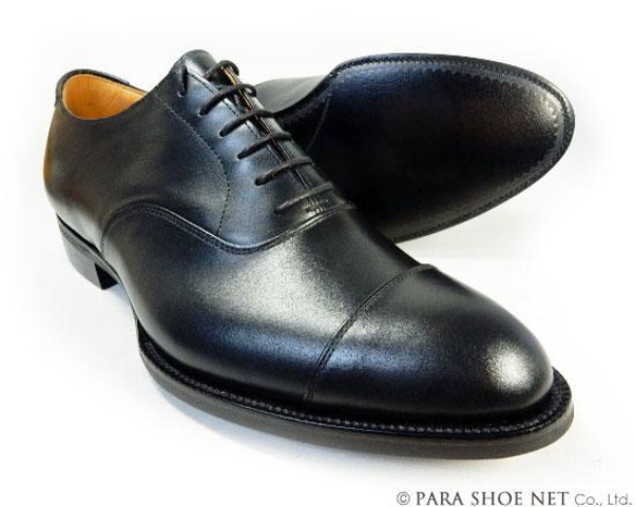 PARASHOE ハンドメイド 本革 内羽根ストレートチップ ビジネスシューズ 黒 3E（PSY1011-BLK）