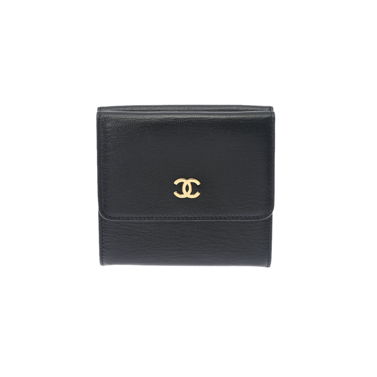 CHANEL シャネル ココマーク ブラック ゴールド金具 レディース レザー 三つ折り財布 Aランク 中古 