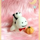 【再販】ハロウィンコラボ♡おばけに乗ってお出かけふわぱん☆かぼちゃチャーム付き羊毛フェルトのふわふわパンダとオバケ