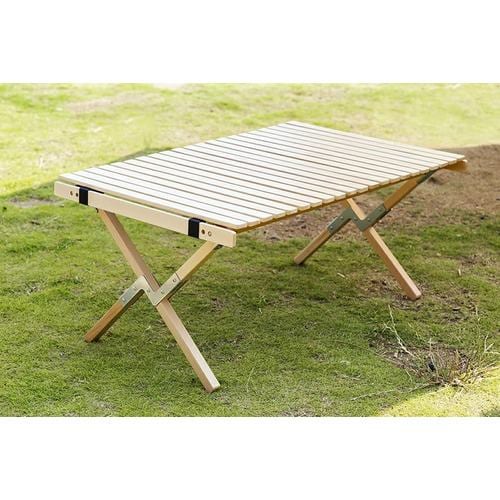 ハイブリッド・サービス FN-HBWOOD9060 Folding Table ロールトップWood 9060 木製アウトドアテーブル 4人用 ナチュラル