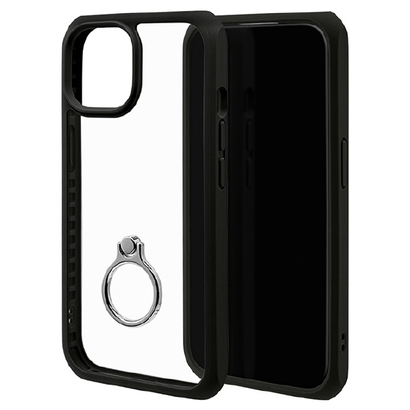 ラスタバナナ iPhone 15/14/13用ハイブリッドケース TPU×アクリル 衝撃吸収リング付き ブラック×クリア 7631IP361HB