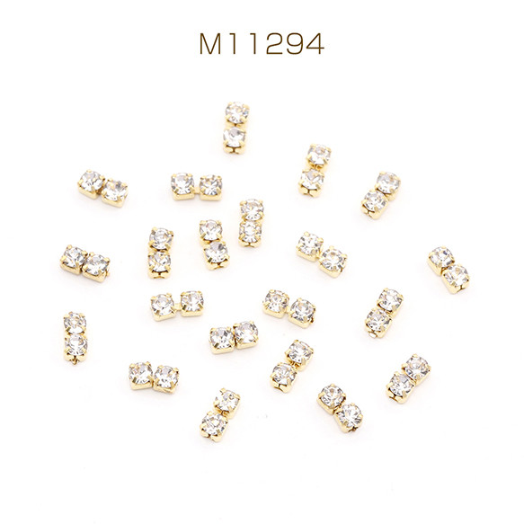 M11294  60個  ビジューパーツ ラインストーン連爪 2×4.5mm ゴールド  3X（20ヶ）