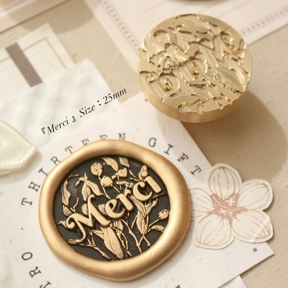 Wax seal stamp │ Merci（Eucalyptus）│ シーリングスタンプ【25mm】 nasadle.cz