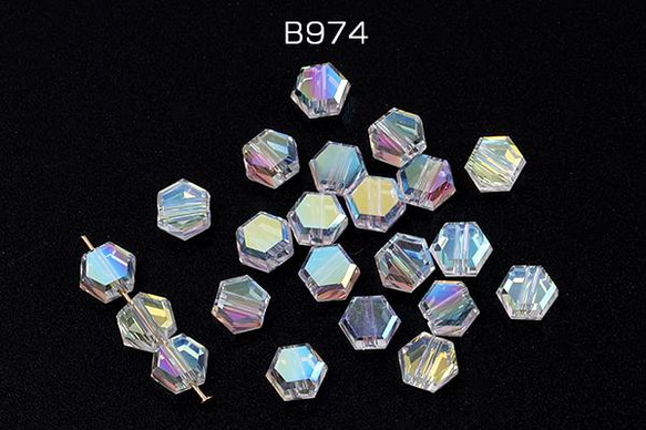 B974  90個  メッキガラスビーズ 六角形カット クリアＡＢカラー 5×6mm 3X（30ヶ）