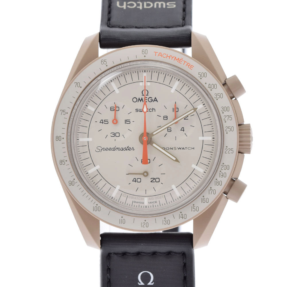 SWATCH スウォッチ OMEGA オメガ MISSION TO JUPITER SO33C100 メンズ バイオセラミック /ナイロン 腕時計 クオーツ ベージュ文字盤 Aランク 中古 