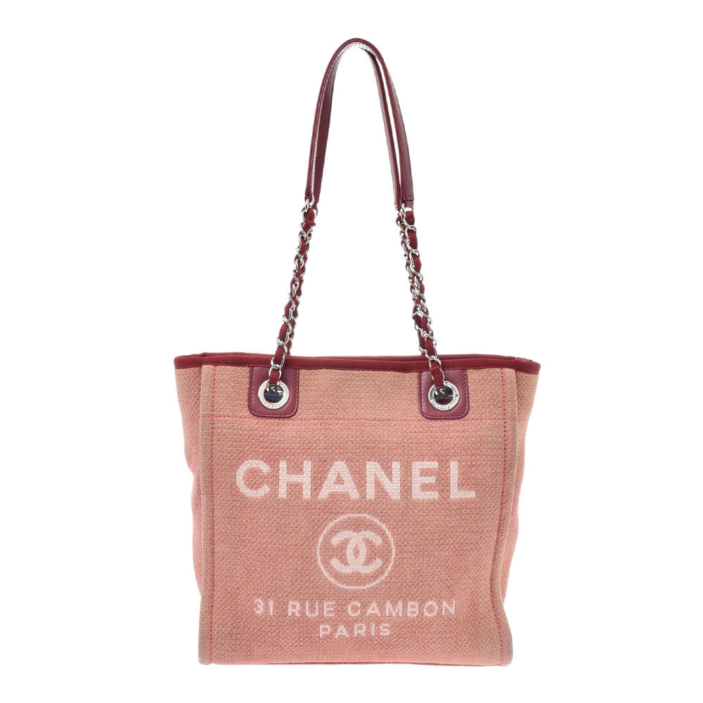 CHANEL シャネル ドーヴィル 赤 レディース キャンバス トートバッグ Bランク 中古 