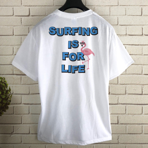 Surfing is for life / Flamingo サーフＴシャツ / WHITE