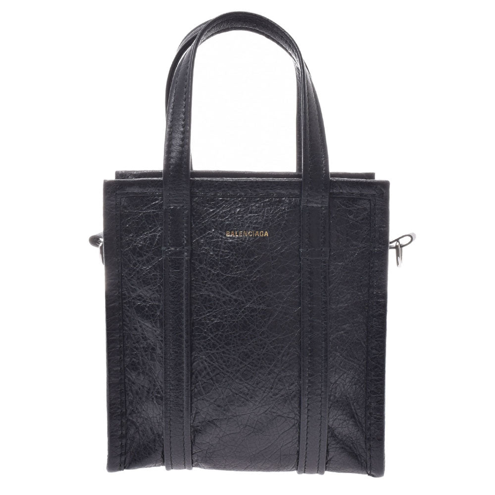 BALENCIAGA バレンシアガ バザール ショッパーXXS ハンドバッグ 黒 ユニセックス レザー 2WAYバッグ 新同 中古 