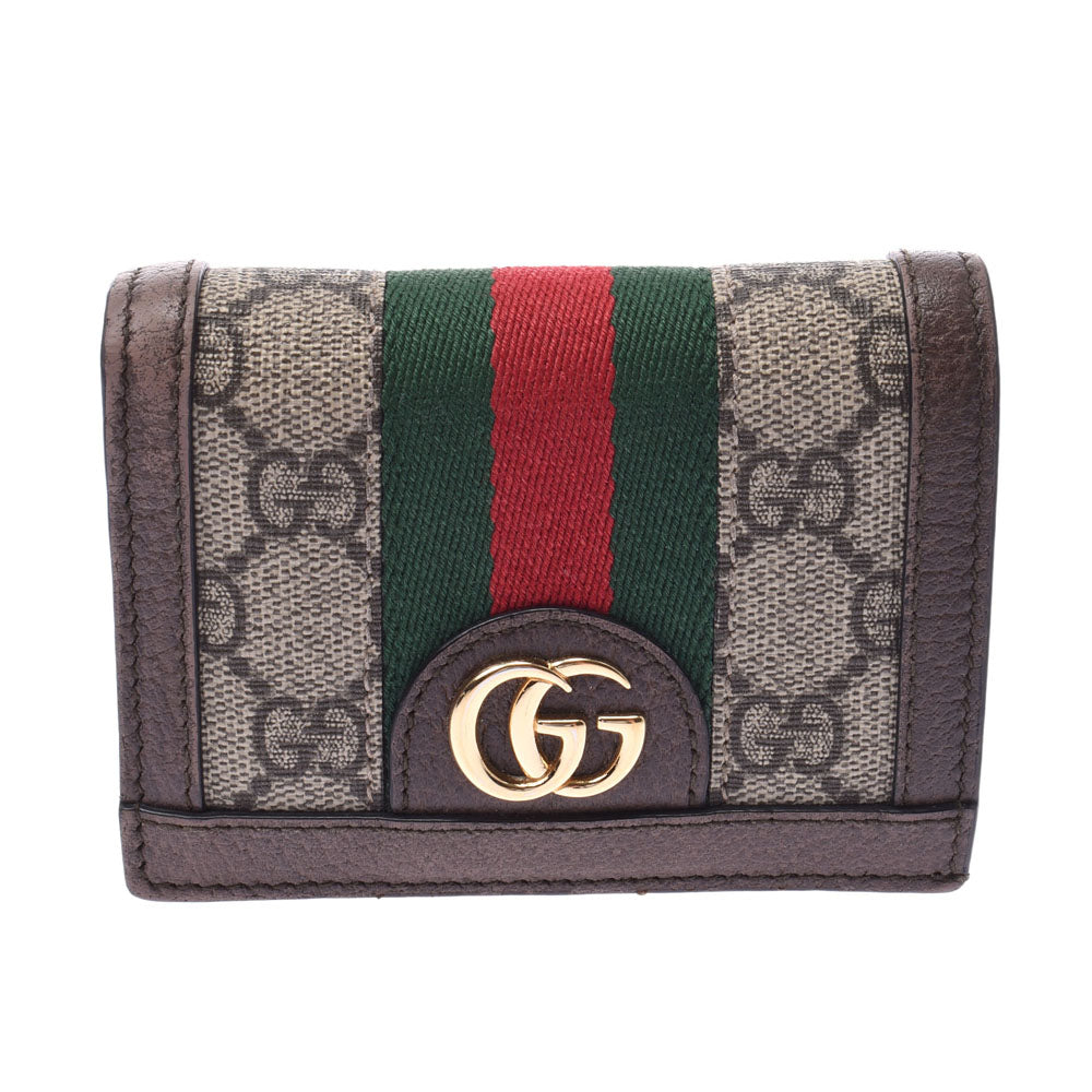 GUCCI グッチ オフディア コンパクトウォレット グレー系/ブラウン 523155 レディース GGスプリームキャンバス 二つ折り財布 Bランク 中古 