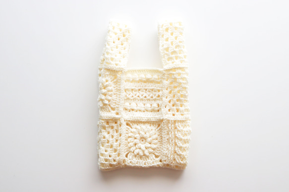 ４種モチーフのクロシェバッグ　Crochet motif×white／クロシェ