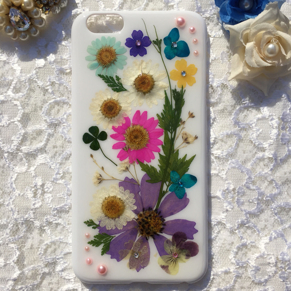 押し花iPhone6plusケース ドライフラワーケース 押し花スマホケース