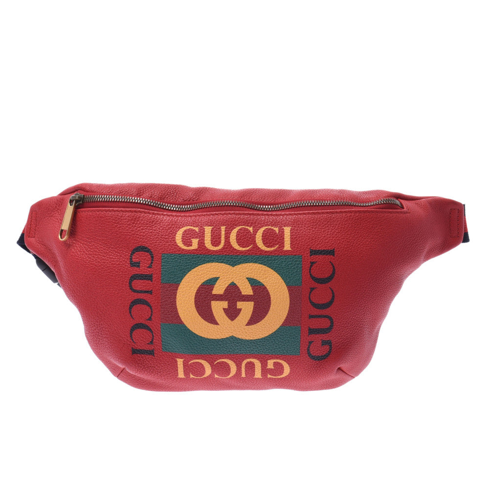 GUCCI グッチ グッチプリント ベルトバッグ 赤 493869 ユニセックス カーフ ボディバッグ Aランク 中古 