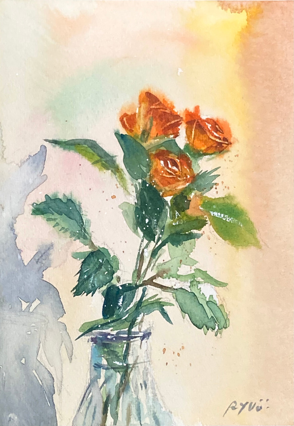 【水彩画】原画「小さな薔薇」220×160 mm #花 #薔薇