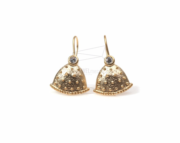 ERG-209-MG【2個入り】テクスチピアス, Textured Bell Post Earring With CZ