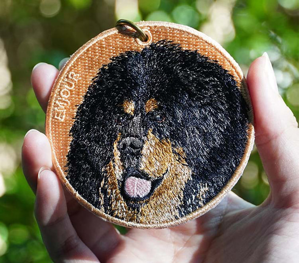 キーホルダー 犬 刺繍 大型犬 チャーム ペット 動物 愛犬 チベタンマスティフ プレゼント ギフト 両面 or-039