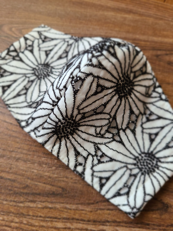 綿レース刺繍(黒光沢なし)×裏面Wガーゼ