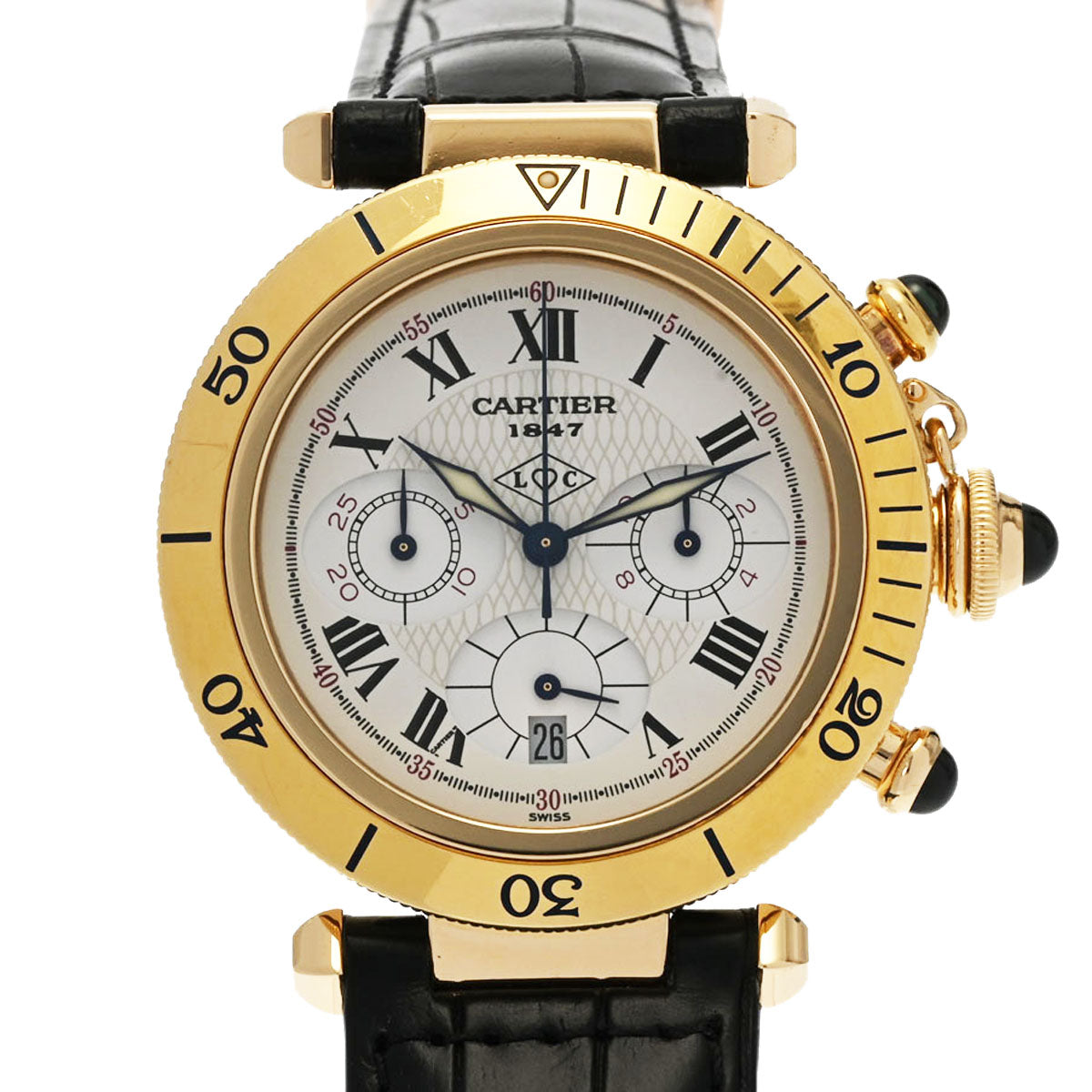 CARTIER カルティエ パシャ 38mm クロノグラフ 150周年記念モデル W30X7651 メンズ YG/革 腕時計 クオーツ アイボリー文字盤 Aランク 中古 