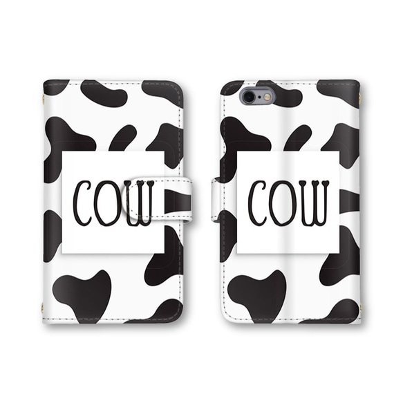 スマホケース アニマル柄 cow 手帳型ケース 送料無料 お洒落 カバー iPhone AQUOS 選べるミラー