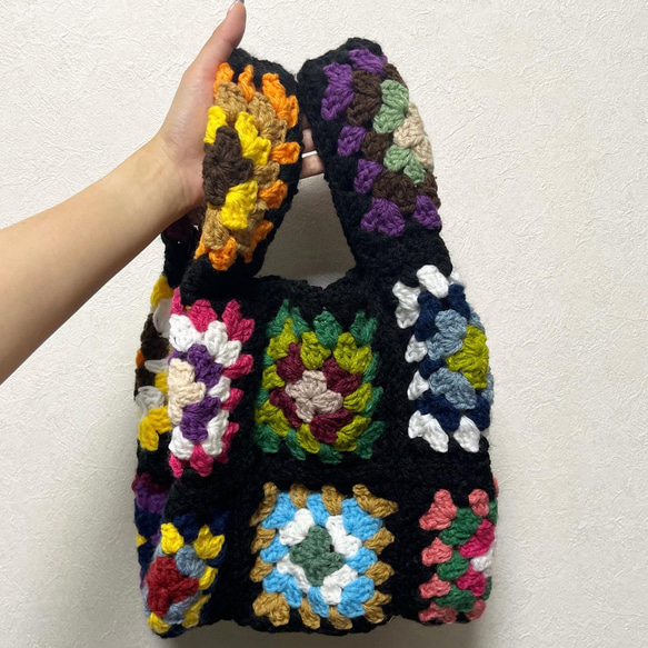 granny square tote bag(black4)