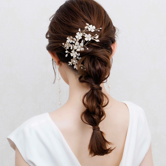 DH94 ヘッドドレス　ウェディング　小枝　ブライダル ヘアアクセサリー   ゴールド  結婚式